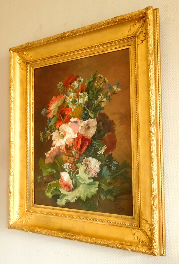 Grande huile sur toile, tableau de fleurs par Clément Gontier, vers 1900 - 91cm x 108cm