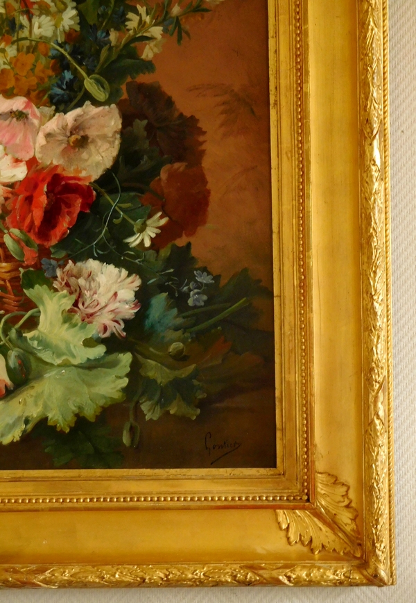 Grande huile sur toile, tableau de fleurs par Clément Gontier, vers 1900 - 91cm x 108cm