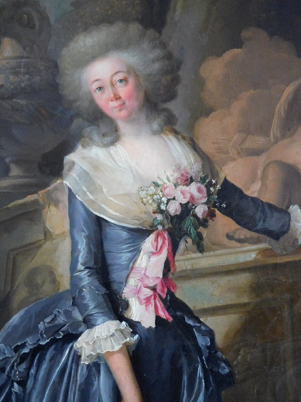 Henri-Nicolas Van Gorp : portrait de jeune femme dans un parc, époque Louis XVI