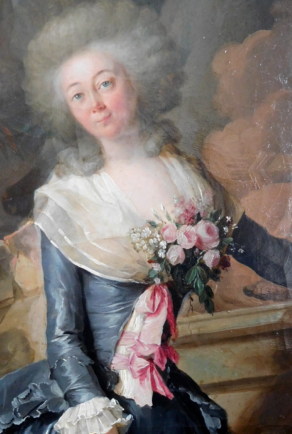 Henri-Nicolas Van Gorp : portrait de jeune femme dans un parc, époque Louis XVI