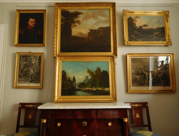 Grande huile sur toile, XIXe siècle : vue de la ville de Bruges