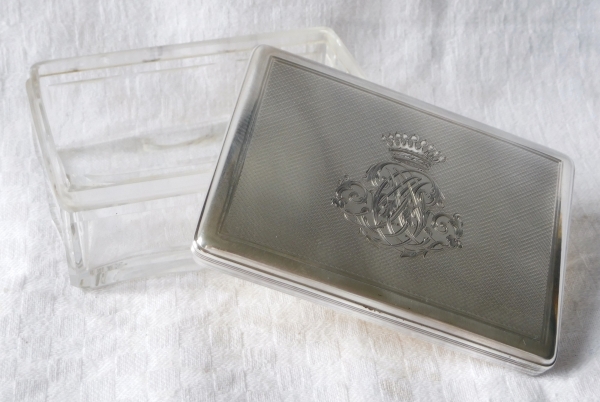Boite en argent, vermeil et cristal à couronne de Comte, poinçon Minerve