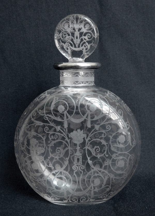 Flacon à parfum en cristal de Baccarat, modèle Michelangelo, cerclage argent massif - 13cm
