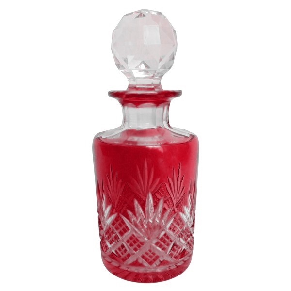 Flacon à parfum en cristal de Baccarat, cristal overlay rose, modèle Douai - 15,8cm - étiquette
