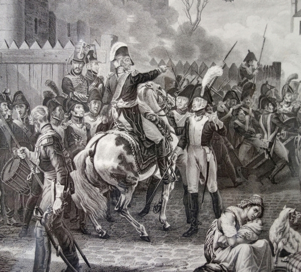 Gravure Napoléonienne, la défense de la Barrière de Clichy - Campagne de France sous l'Empire