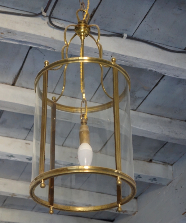 Pair of Louis XVI style lanterns for a vestibule, bronze & glass