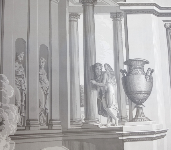 Psyché au Bain, papier peint panoramique Empire à l'antique, réédition modèle de Dufour de 1815