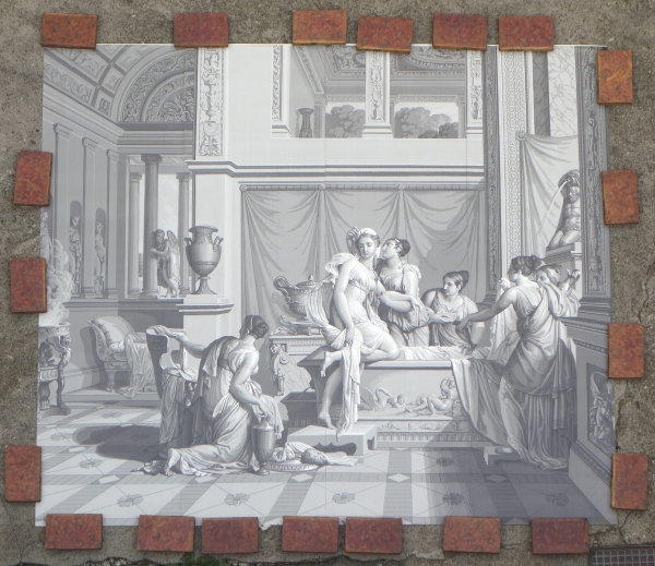 Psyché au Bain, papier peint panoramique Empire à l'antique, réédition modèle de Dufour de 1815