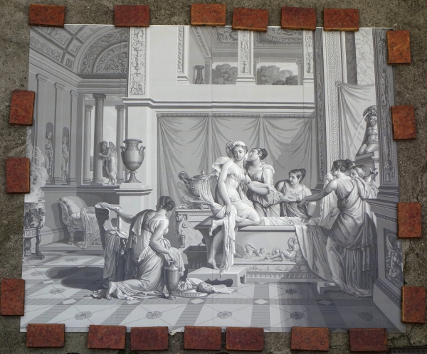 Psyché au Bain, papier peint panoramique Empire à l'antique, réédition modèle de Dufour de 1815