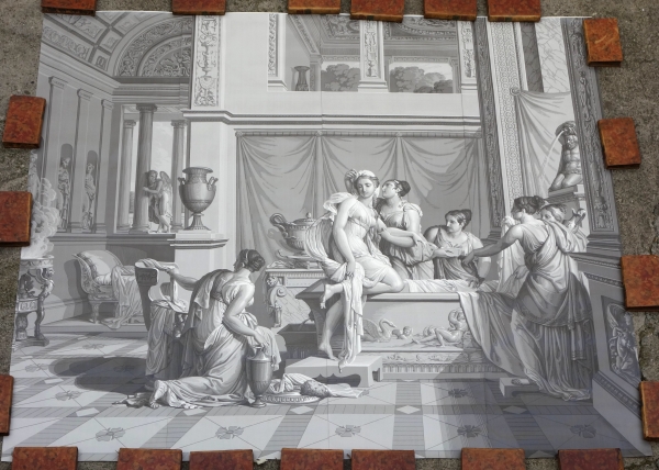 Psyché au Bain, papier peint panoramique Empire à l'antique, réédition modèle de Dufour de 1815