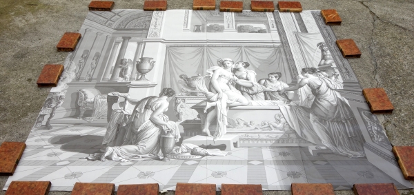 Psyché au Bain, papier peint panoramique Empire à l'antique, réédition modèle de Dufour de 1815