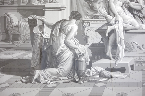 Psyché au Bain, papier peint panoramique Empire à l'antique, réédition modèle de Dufour de 1815