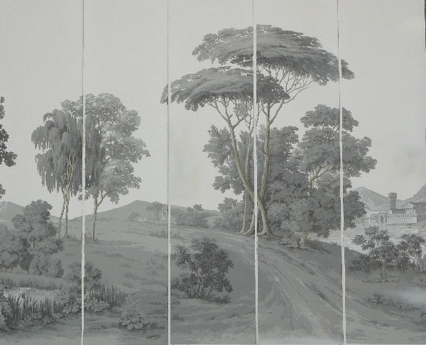 Papier peint panoramique Zuber jamais posé : paysage Italien grisaille 380cm x 240cm