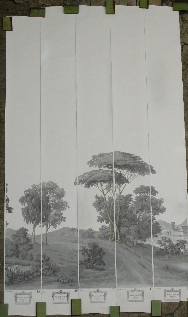 Papier peint panoramique Zuber jamais posé : paysage Italien grisaille 380cm x 240cm