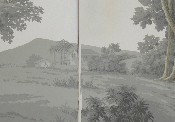Papier peint panoramique Zuber jamais posé : paysage Italien grisaille 380cm x 240cm