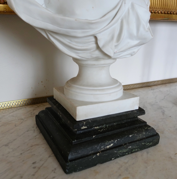 Socle de présentation néoclassique en marbre vert de mer pour buste