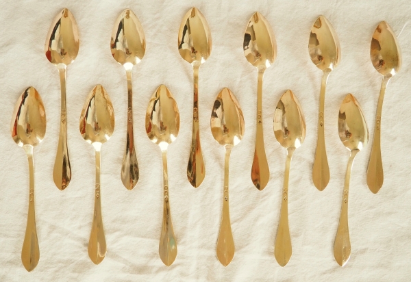 12 vermeil coffee spoons / tea spoons, old man Hallmark, early 19th century