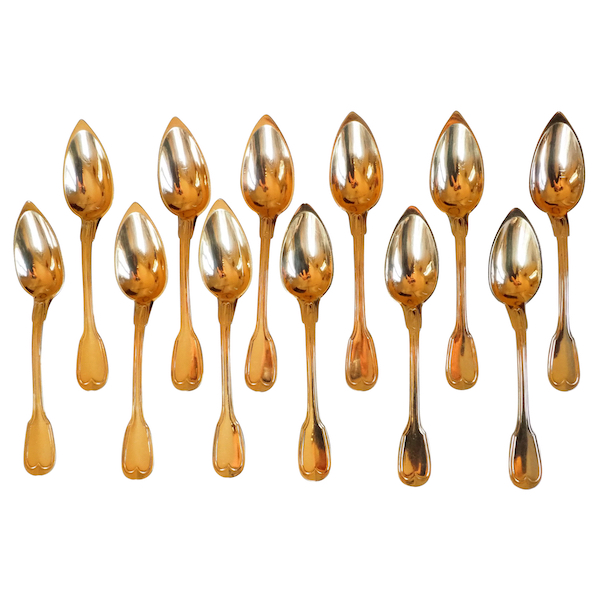 Set of 12 vermeil tea spoons / coffee spoons, BL monogram, early 19th century circa 1820
