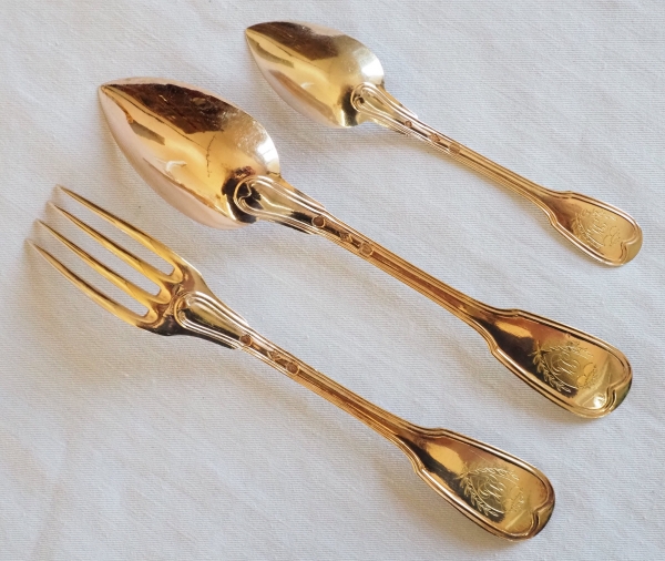 Set of 12 vermeil tea spoons / coffee spoons, BL monogram, early 19th century circa 1820