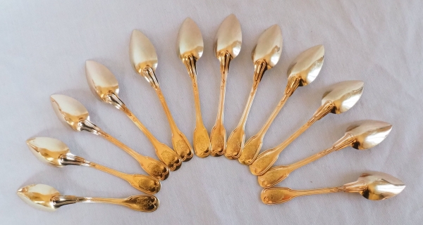 Set of 12 vermeil tea spoons / coffee spoons, BL monogram, early 19th century circa 1820