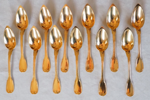 12 cuillères à café ou cuillères à thé en vermeil monogrammées BL - poinçon Vieillard vers 1820