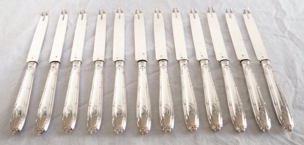 Set of 12 sterling silver crustacean forks / knives, Louis XVI style - silversmith Lapparra & Gabriel