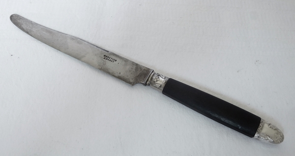 Set of 12 Louis XVI style ebony and silver knives