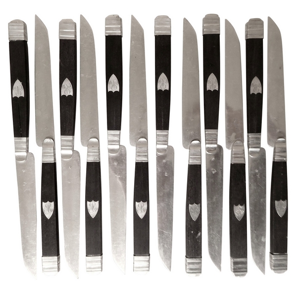 12 sterling silver and ebony knives, 1819-1838 (Restauration period)