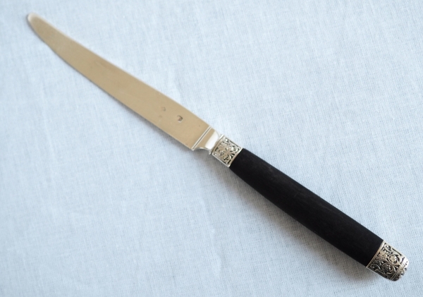 Set of 12 sterling silver Louis XVI style fruit knives, ebony handles