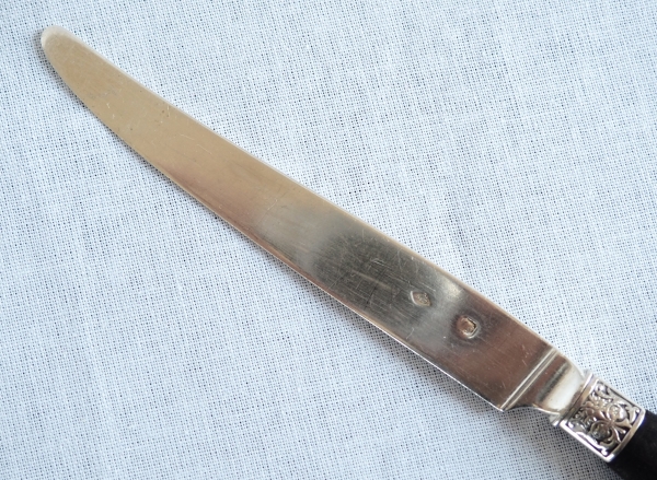 Set of 12 sterling silver Louis XVI style fruit knives, ebony handles