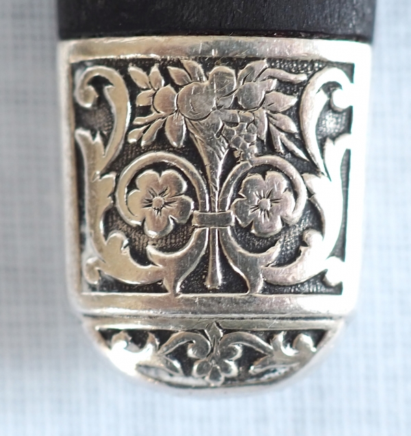 Set of 12 sterling silver Louis XVI style fruit knives, ebony handles