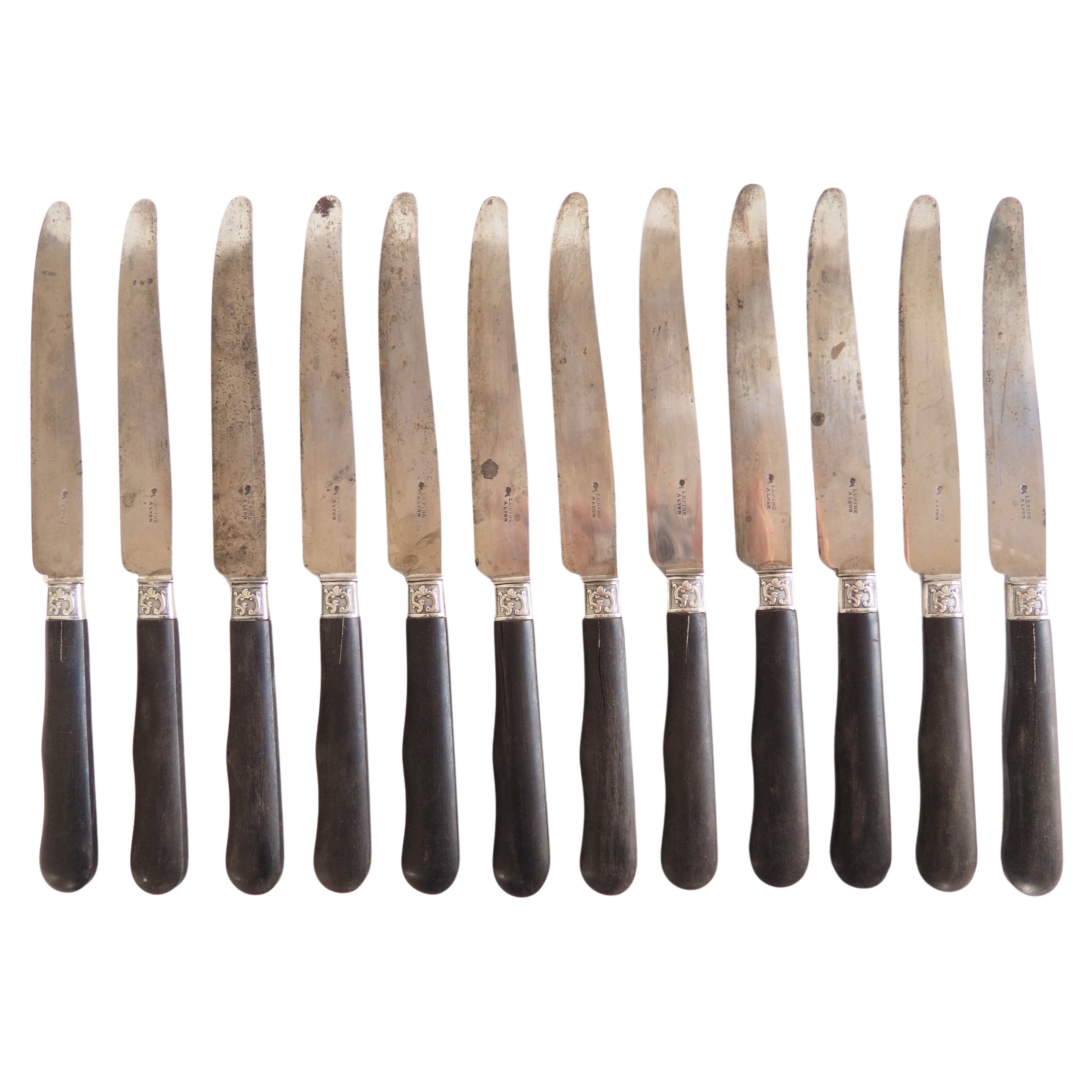 Set of 12 ebony and silver table knives, Louis XVI style - Lepine Lyon