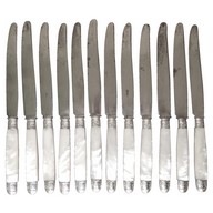 12 table knives, Louis XV style, mother of pearl handle, silver ferrules dans caps
