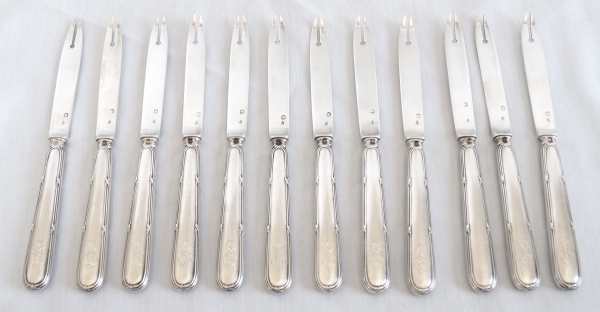 Olier & Caron : set of 12 sterling silver melon knives / forks