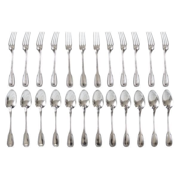 Louis XVI style sterling silver flatware for 12 people -  24 pieces