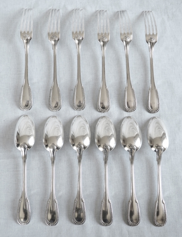 Louis XVI style sterling silver flatware for 12 people -  24 pieces