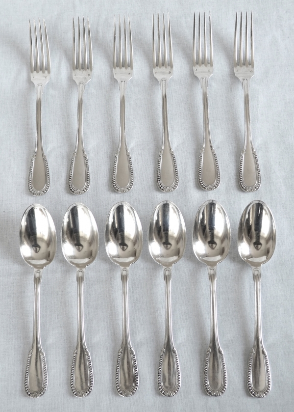 Louis XVI style sterling silver flatware for 12 people -  24 pieces