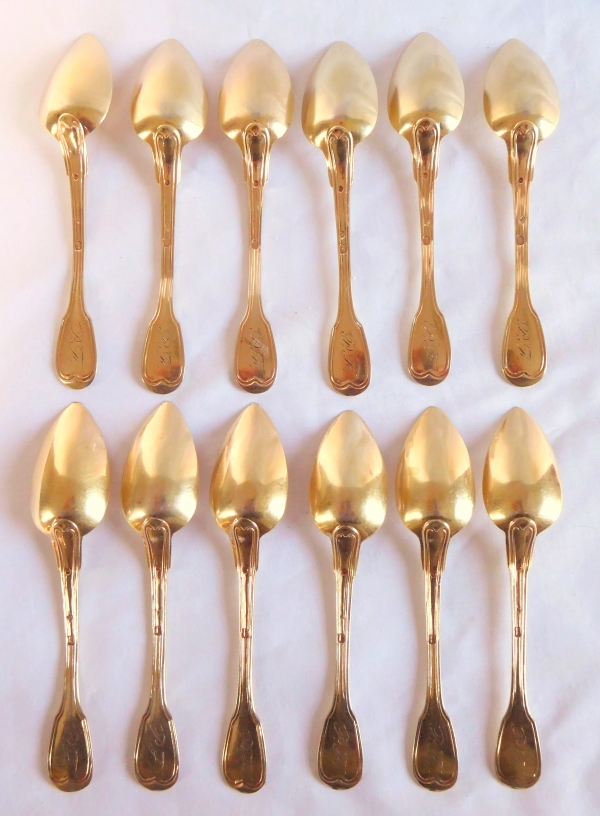 12 vermeil coffee spoons / tea spoons, Old Man hallmark, early 19th century