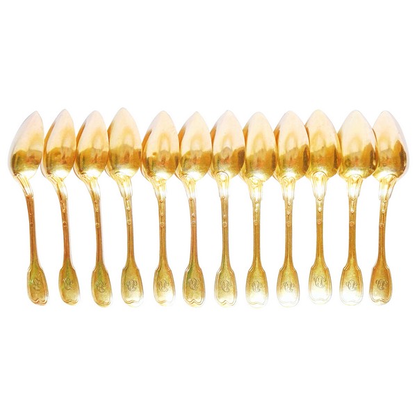 12 vermeil coffee spoons / tea spoons, Old Man hallmark, early 19th century