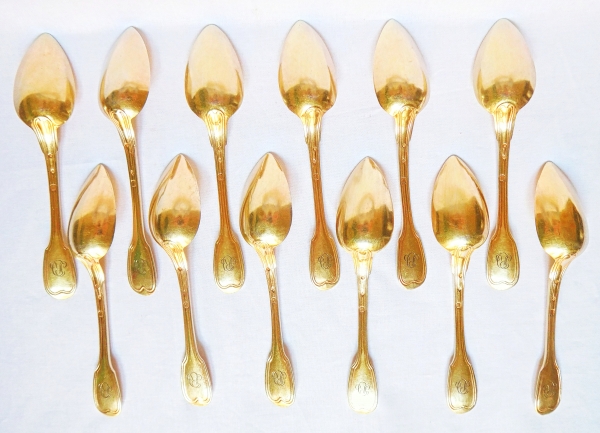 12 vermeil coffee spoons / tea spoons, Old Man hallmark, early 19th century