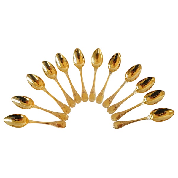 Set of 12 vermeil moka spoons (sterling silver), Empire style - silversmith Christofle