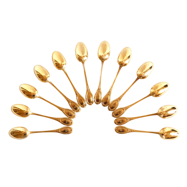 12 vermeil Louis XVI style coffee spoons, crown of Baron, late 19th century