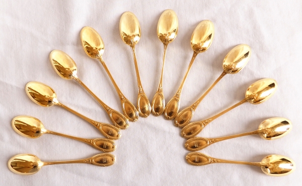 12 vermeil Louis XVI style coffee spoons, crown of Baron, late 19th century