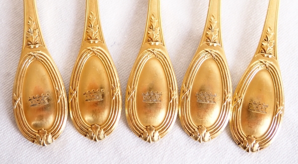 12 vermeil Louis XVI style coffee spoons, crown of Baron, late 19th century