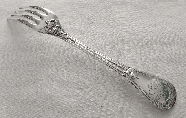 Odiot / Puiforcat : 12 sterling silver table forks, French Regency style, late 19th century, coat of arms