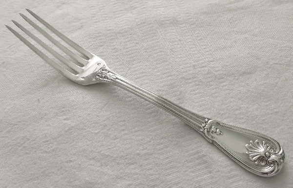 Odiot / Puiforcat : 12 sterling silver table forks, French Regency style, late 19th century, coat of arms