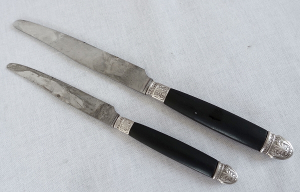 Ménagère de couteaux de style Empire en ébène, viroles et culots en argent massif - 24 pièces
