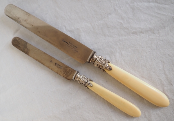 24 Louis XVI knives, ivory handle, sterling silver collar