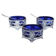 Set of 3 sterling silver salt cellars, French hallmark Minerva