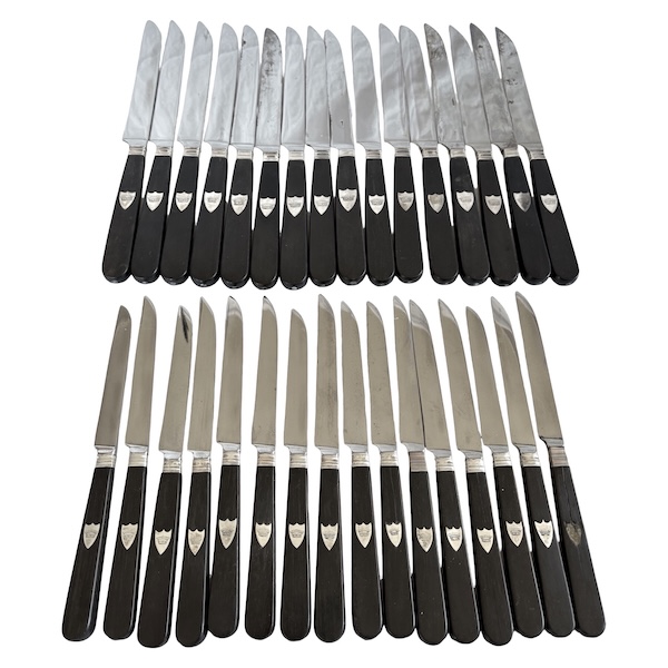 Set of 32 ebony and sterling silver knives - crown of count - early 19th century circa 1830